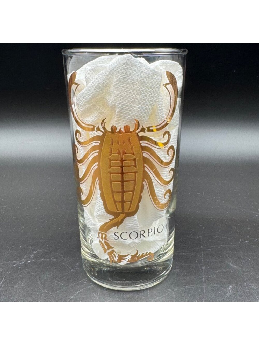 Vintage 1970s Anchor Hocking Scorpio Zodiac Gold Highball Glass 5.5"